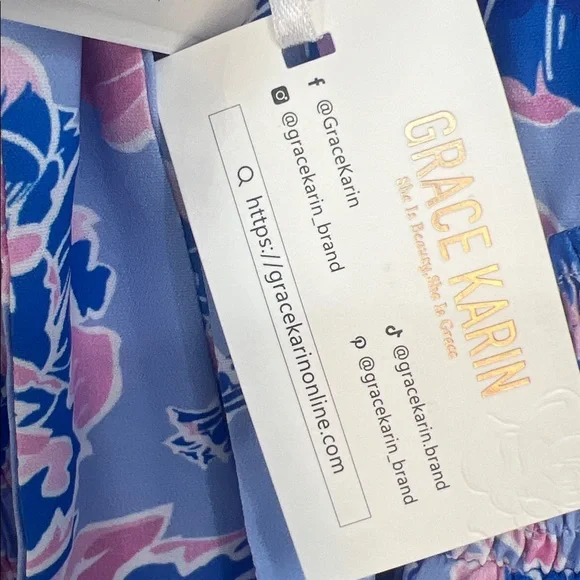 GRACE KARIN Summer Maxi Floral Tie Spaghetti Strap Boho Beach Flowy Sundress - Picture 7 of 16